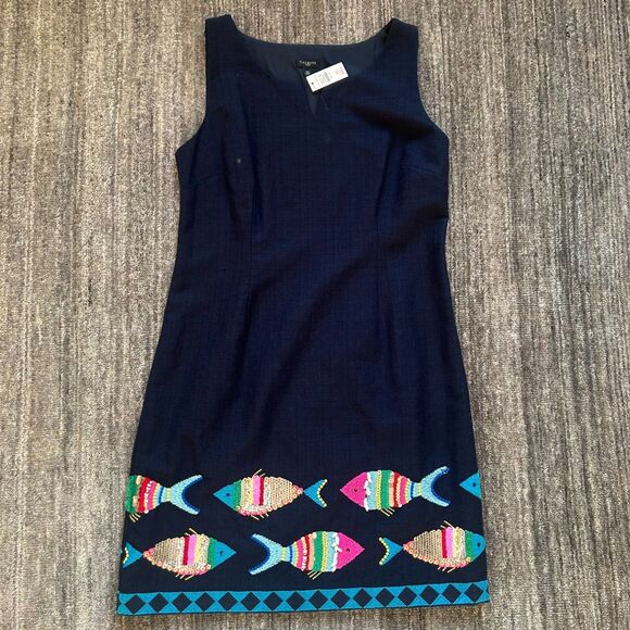 Talbots Navy Blue Sequin Fish Dress, Size 10 P, NWT - Picture 2 of 10